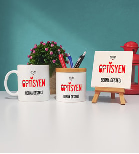 Optisyen Kupa Bardak Kalemlik ve Dekoratif Taş Baskı Seti