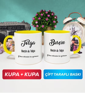 İkili Sevgiliye Hediye İsme Özel Sevgililer Günü Hediyesi Kupa Bardak Sarı