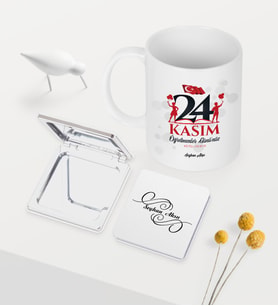 BK Gift Kişiye Özel Öğretmenler Gününüz Kutlu Olsun Temalı Beyaz Kupa Ayna Seti - 2