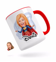 BK Gift Kişiye Özel Süper Girl Karikatürlü Kırmızı Kupa Bardak