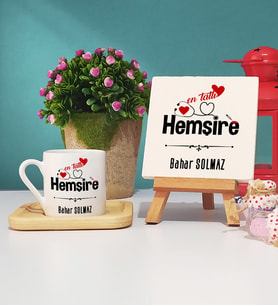 Mesajlı Hemşire Ahşap Altlıklı Türk Kahvesi Fincanı ve Dekoratif Taş Baskı