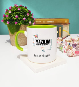 Yazılım Mühendisi Tasarımlı Kişiye Özel Yazılım Mühendisi Kupa Bardak Yeşil