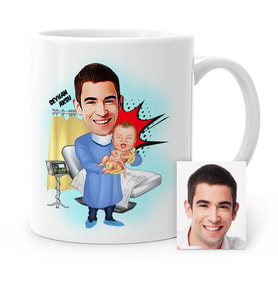 BK Gift Kişiye Özel Bay Ebe Kadın Doğum Uzmanı Karikatür Beyaz Kupa Bardak  1