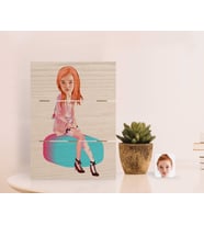 BK Gift Kişiye Özel Kadın Karikatürlü Otantik Masaüstü Ahşap Palet Çerçeve-32 (Beyaz)