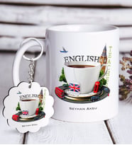 BK Gift Kişiye Özel İngilizce Öğretmeni Beyaz Kupa ve Anahtarlık Hediye Seti-8 (Model 1)