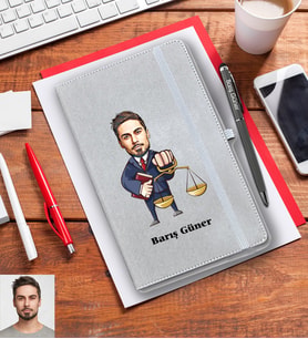 Kişiye Özel Avukat Karikatürlü Gri Defter Kalem Hediye Seti Bay-3
