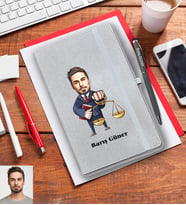 Kişiye Özel Avukat Karikatürlü Gri Defter Kalem Hediye Seti Bay-3