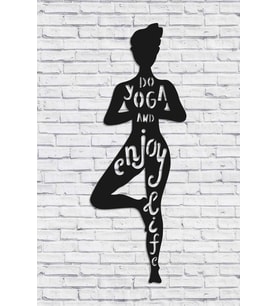 CajuArt Yoga Fitness Temalı Ahşap Duvar Tablo 60 cm Duvar Dekoru (Siyah)