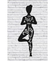 CajuArt Yoga Fitness Temalı Ahşap Duvar Tablo 60 cm Duvar Dekoru (Siyah)