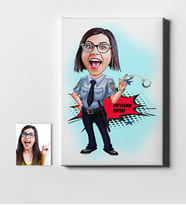 BK Gift Kişiye Özel Bayan Polis Karikatür Kanvas Tablo 50x70cm 1