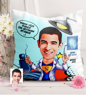 BK Gift Kişiye Özel Bay Diş Hekimi Karikatürlü  Yastık  1