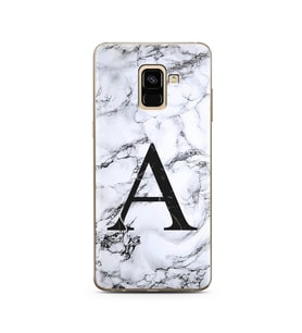 Samsung A8 Plus Beyaz Mermer Harf Tasarımlı Telefon Kılıfı A-Harfi 