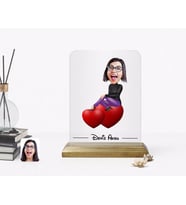BK Gift Kişiye Özel Kadın Karikatürlü Ahşap Standlı Çerçeve-2 (Beyaz)