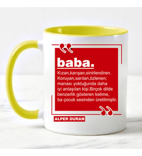 Babaya Özel Hediye İsimli Kupa Bardak Sarı