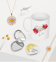 BK Gift Kişiye Özel Benim Güzel Annem Kupa Kalp Ayna Papatya Kolye Bileklik Seti (Model 1)