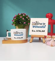 Matematik Mühendisi Ahşap Altlıklı Fincan ve Dekoratif Taş Baskı Seti