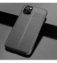 Apple iPhone 11 Pro Max Kılıf Zore Niss Deri Desenli Silikon (Siyah)