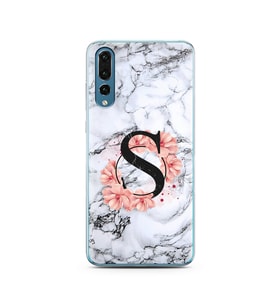 Mermer Çiçekli Harf Tasarım Süper Şeffaf Silikon Telefon Kılıfı Huawei P20 Pro  
