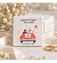 Kişiye Özel Doğal Taş Nikah Şekeri Magnet 5x5cm 30 Adet