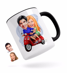 BK Gift Kişiye Özel Sevgililer Karikatürlü Siyah Kupa Bardak-10
