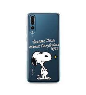 Snoopy Tasarımlı Süper Şeffaf Silikon Telefon Kılıfı Huawei P20 Pro 