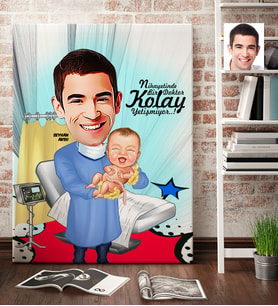 BK Gift Kişiye Özel Bay Kadın Hastalıkları Ve Doğum Uzmanı Karikatür Kanvas Tablo 70x100cm 1