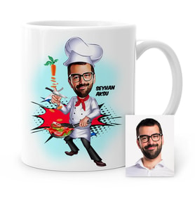 BK Gift Kişiye Özel Chef Karikatür Beyaz Kupa Bardak