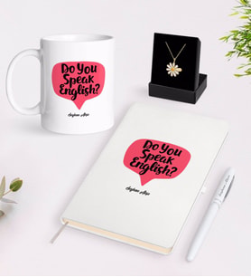 BK Gift Kişiye Özel İngilizce Öğretmeni Beyaz Kupa Defter Kalem ve İsimli Papatya Kolye Hediye Seti-14 (Model 1)