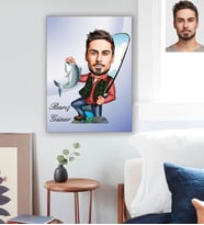 Kişiye Özel Balıkçı Karikatürlü Ahşap Tablo 30x47 Bay-2