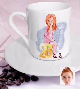 BK Gift Kişiye Özel Bayan Doğum Günü Karikatürlü Türk Kahvesi Fincanı-10 (Beyaz)
