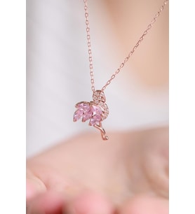 Flamingo Pembe Taşlı 14 K Rose Altın Kaplama Kadın Kolye