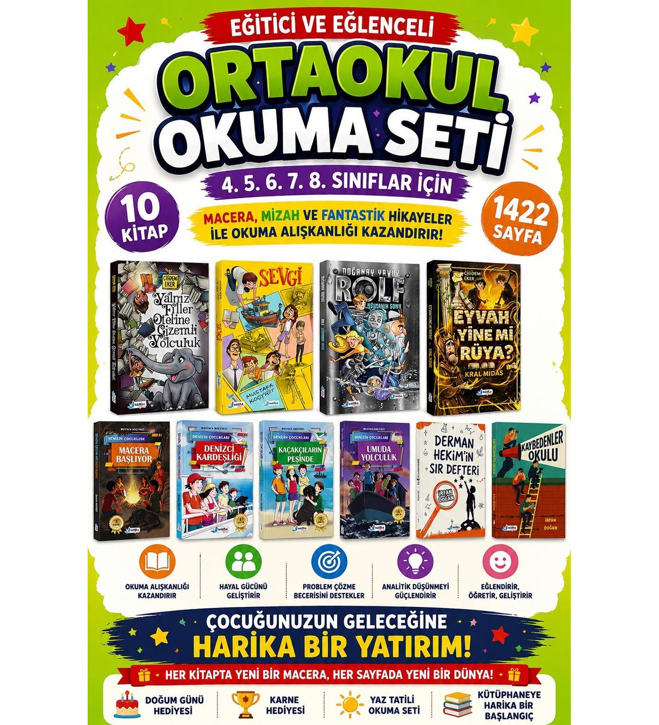 Ortaokul ( 4. 5. 6. 7. 8. Sınıf) Eğitici ve Eğlenceli Roman Seti