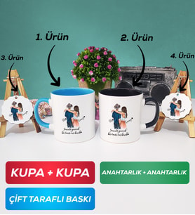 İkili Mavi Siyah Sevgiliye Hediye Bir Ömür Sevgililer Günü Hediyesi Kupa Bardak Anahtarlık Hediye Seti