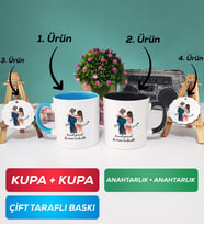 İkili Mavi Siyah Sevgiliye Hediye Bir Ömür Sevgililer Günü Hediyesi Kupa Bardak Anahtarlık Hediye Seti