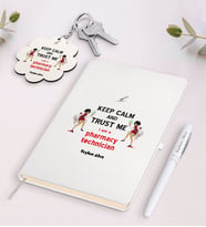 BK Gift Kişiye Özel Eczacı Teknisyeni Beyaz Defter Kalem ve Anahtarlık Hediye Seti-2 (Model 1)