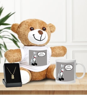 Özür Dilerim Kupalı Peluş Eşekli Ayıcıklı Kolye