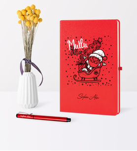 BK Gift Kişiye Özel Yılbaşı Noel Baba Temalı Kırmızı Defter Kalem Seti - 5