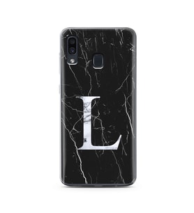 Samsung A30 Siyah Mermer Harf Tasarımlı Telefon Kılıfı L-Harfi 