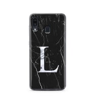 Samsung A30 Siyah Mermer Harf Tasarımlı Telefon Kılıfı L-Harfi 