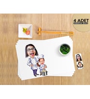 BK Gift Kişiye Özel Anne Kız Chef Karikatürlü 4 Adet Amerikan Servis Seti