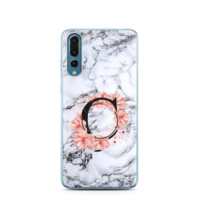 Mermer Çiçekli Harf Tasarım Süper Şeffaf Silikon Telefon Kılıfı Huawei P20 Pro  