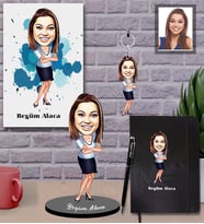 Kişiye Özel Patron Karikatürlü 5 li Hediye Seti Bayan-5