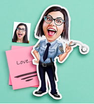 BK Gift Kişiye Özel Bayan Polis Karikatürlü Ahşap Magnet (Çok Renkli)