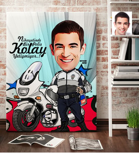 BK Gift Kişiye Özel Bay Polis Karikatür Kanvas Tablo 70x100cm 7