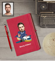 Kişiye Özel Pilot Karikatürlü  Kırmızı Defter Kalem Hediye Seti Bay-3