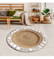 Jüt Hasır Kilim Görünümlü Dijital Baskılı Kaymaz Taban Yıkanabilir Modern Salon Halısı ve Yolluk (Bej)