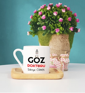 Göz Doktoru Ahşap Altlıklı Türk Kahvesi Fincanı
