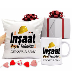 İnşaat Teknikeri Bardağı ve Yastığı Hediye Seti (Model 1)