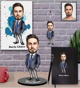 Kişiye Özel İş Adamı Karikatürlü 5 li Hediye Seti Bay-9