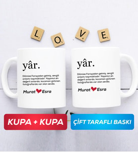 İkili Yâr Sevgililer Günü Hediyesi Kupa Bardak Beyaz